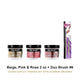 Mia Secret Cover Beige, Pink & Rose Powder 2 oz Set + 2 Brushes