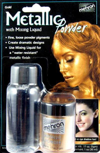 Mehron Makeup Metallic Powder with Mixing Liquid Gold